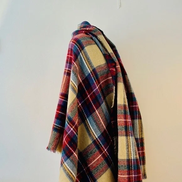 OLIVE and pique scarf large plaid acrylic 79”x 27” cream red green blue white - Picture 9 of 12